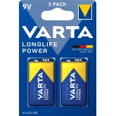 VARTA Piles Bloc 9V, lot de 2, Longlife Power, Alcalines, pour détecteurs de fumée, alarmes incendie, microphones
