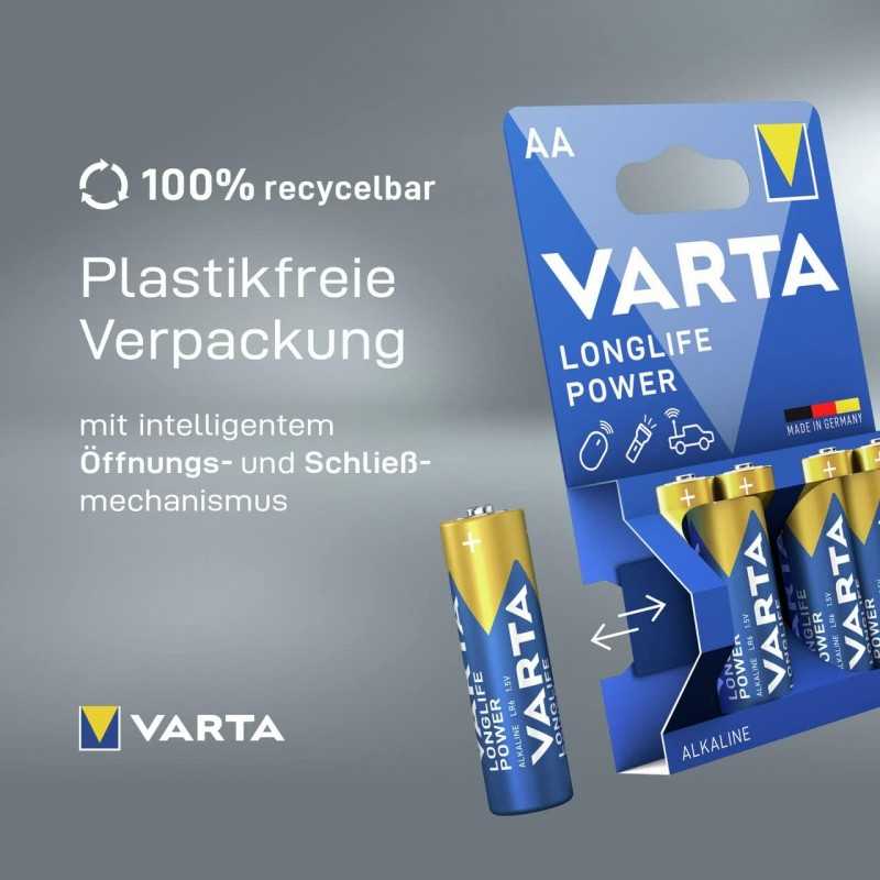 VARTA Piles Bloc 9V, lot de 2, Longlife Power, Alcalines, pour détecteurs de fumée, alarmes incendie, microphones