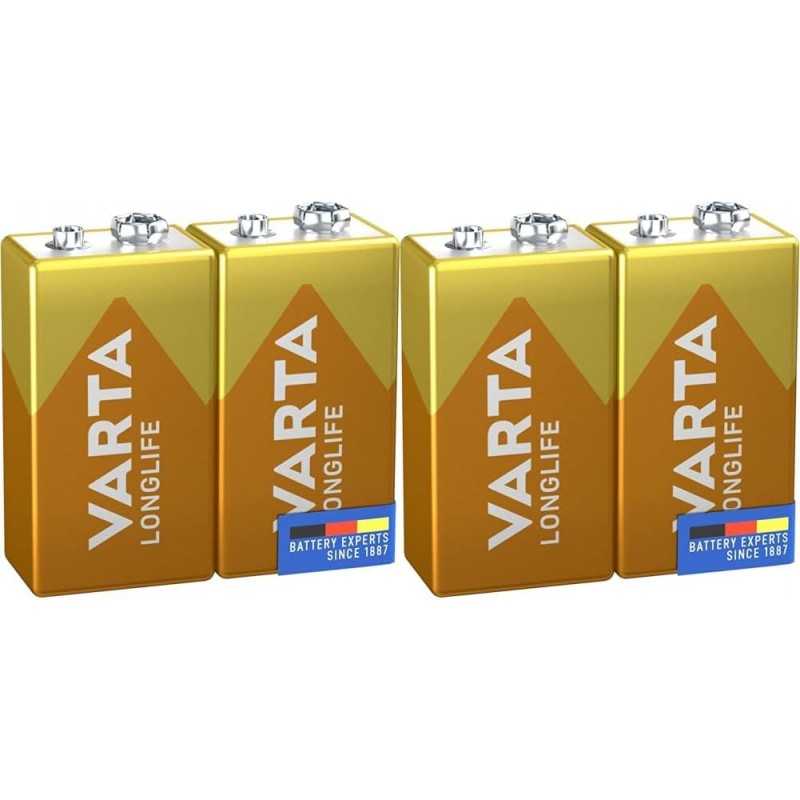 VARTA Piles Bloc 9V, lot de 2, Longlife Power, Alcalines, pour détecteurs de fumée, alarmes incendie, microphones