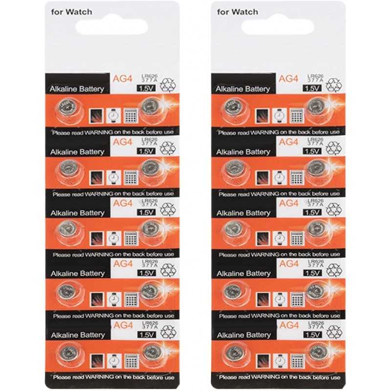 Lot de 20 piles bouton alcalines AG4 377/LR626sw haute performance pour montres et calculatrices
