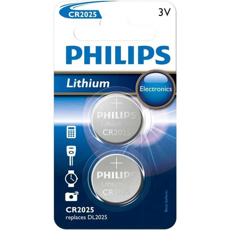 Philips Piles Bouton CR2025 2 Pièces - Pile Montre 3V/150 mAh - Convient pour Montres, Calculatrices et Porte-clés - Pile au Philips Piles Bouton CR2025 2 Pièces - Pile Montre 3V/150 mAh - Convient pour Montres, Calculatrices et Porte-clés - Pile au