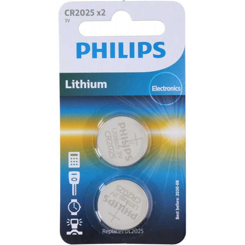 Philips Piles Bouton CR2025 2 Pièces - Pile Montre 3V/150 mAh - Convient pour Montres, Calculatrices et Porte-clés - Pile au