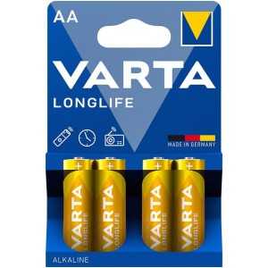 Pile Alkalina AA - LR06 Longlife sous Blister de 4 unités, idéale pour Une Performance prolongée. Dimensions : Ø14,5 x 50,5 mm.