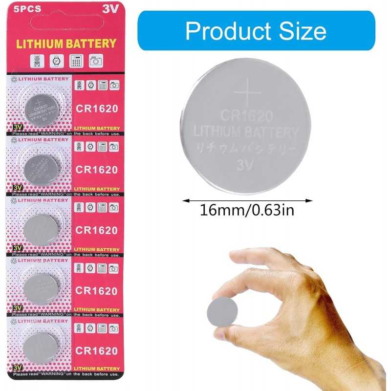 MCAOAL Lot de 5 piles bouton CR1620 3 V au lithium pour appareils électroniques non rechargeables