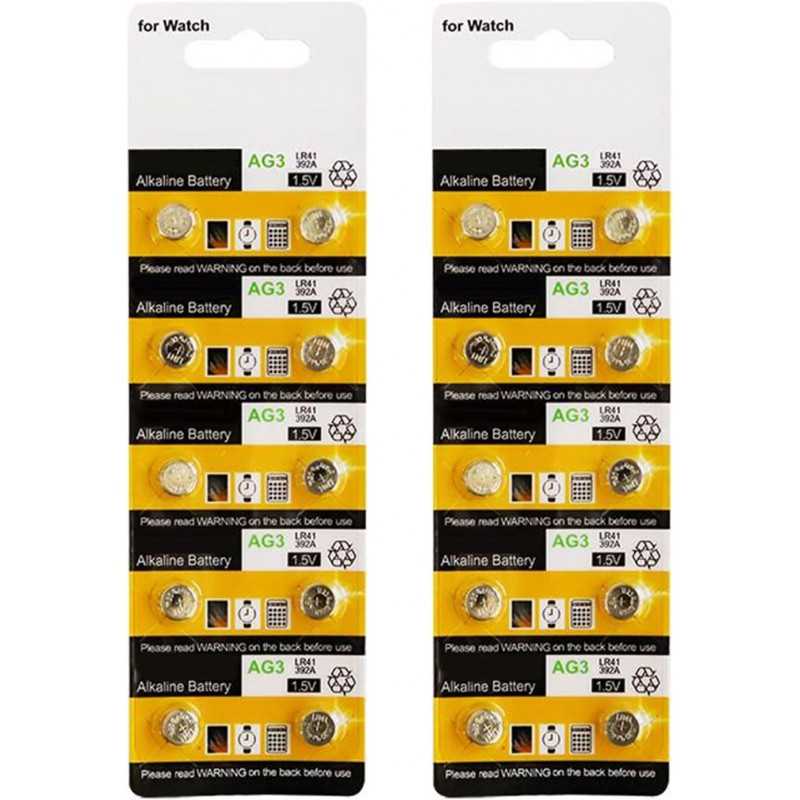 Lot de 20/10 piles bouton AG3/LR41/736 pour montre - 1,5 V - Pour petits appareils électroniques