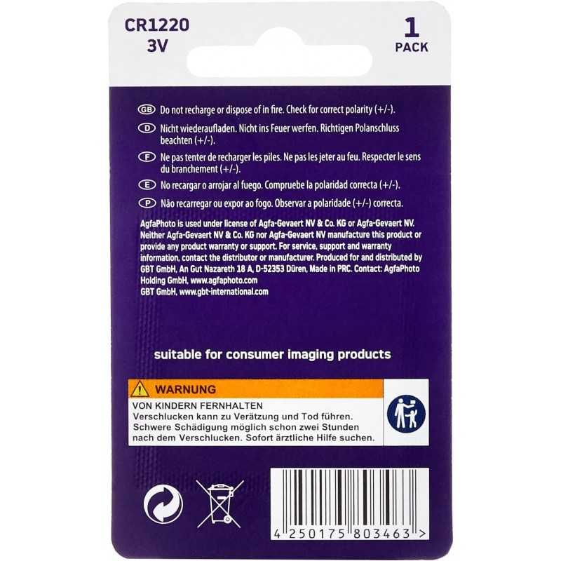 AgfaPhoto Lithium Pile bouton batterie CR 1220 , multicolore