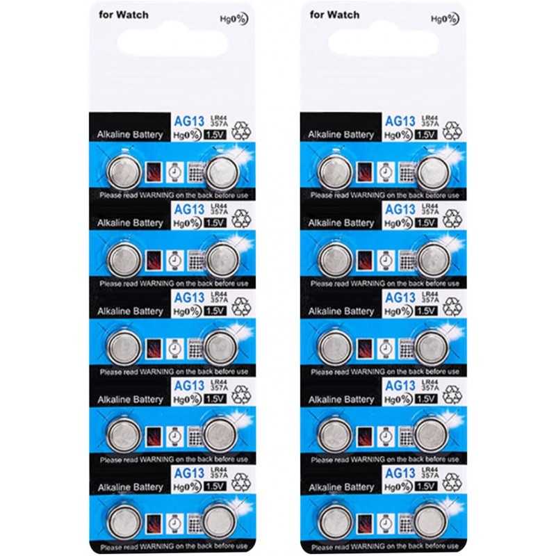 Lot de 20/10 piles bouton LR44 AG13 pour montre - 1,5 V - Pour petits appareils électroniques